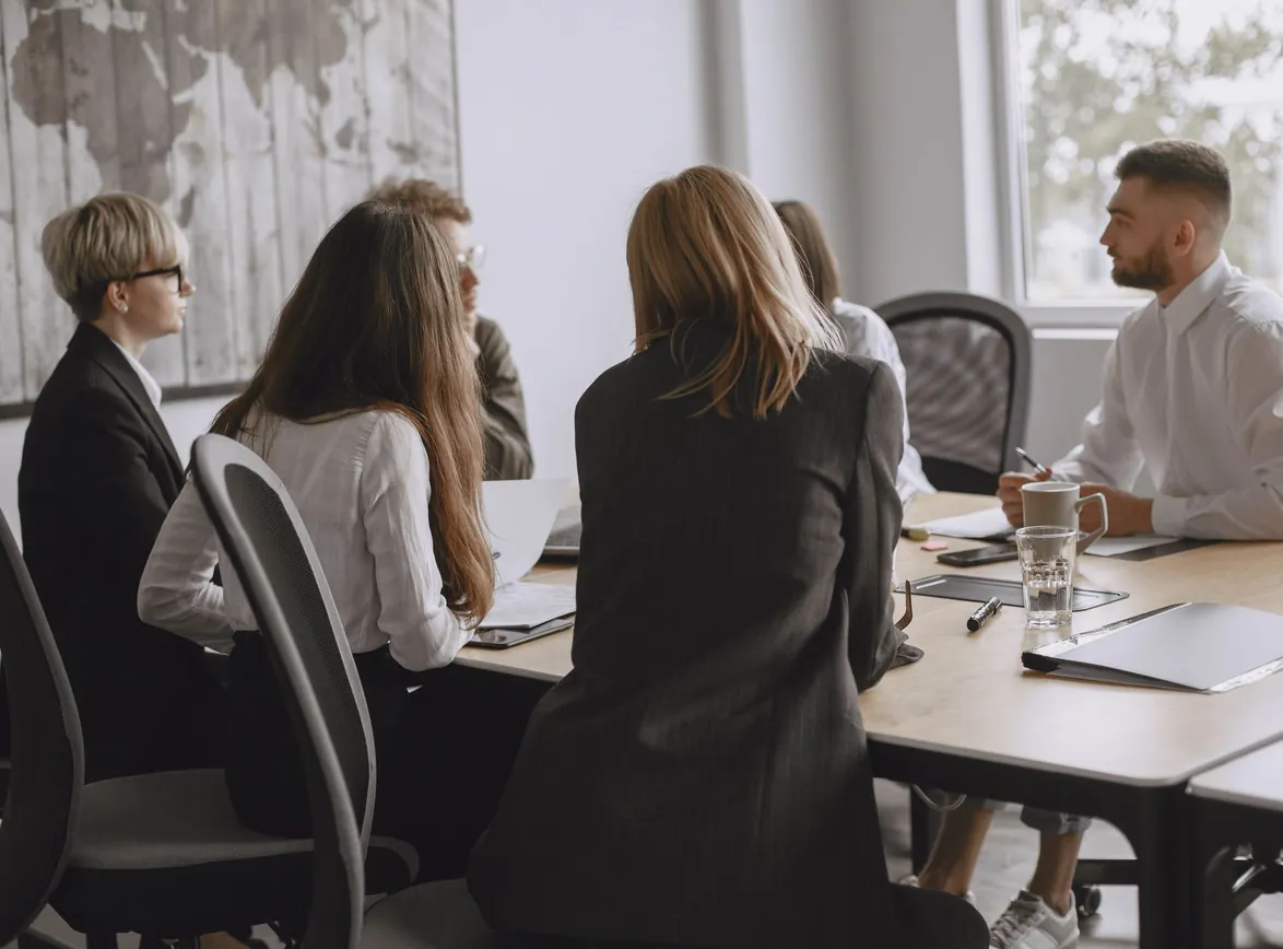 Colleagues in a productive meeting at a modern office